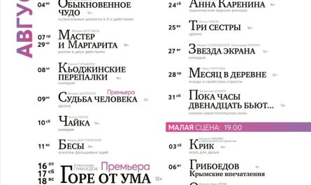 Репертуар театра Луначарского на август 2024